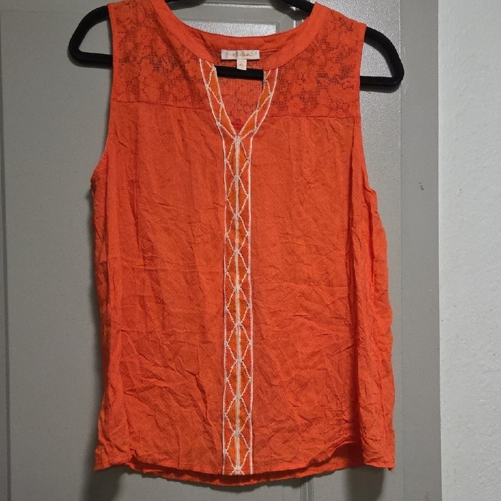 Skies Are Blue Orange Embroidered Blouse